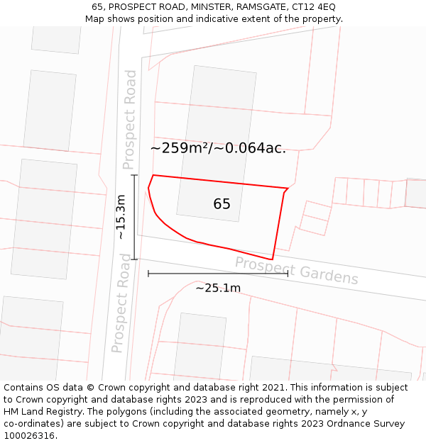 65, PROSPECT ROAD, MINSTER, RAMSGATE, CT12 4EQ: Plot and title map