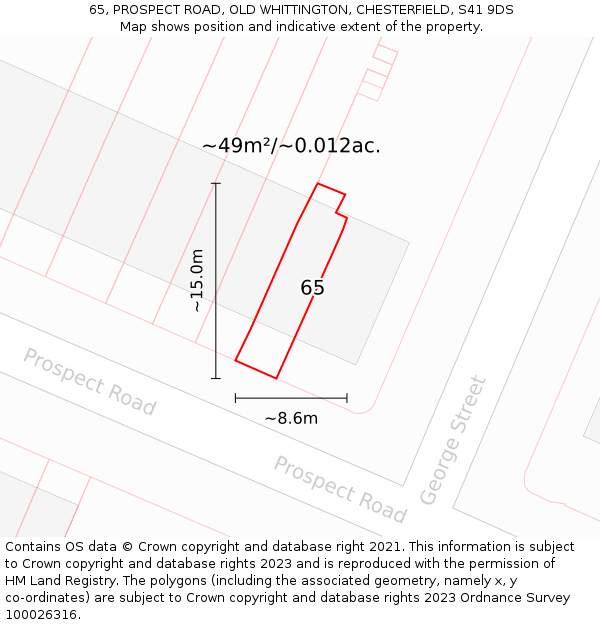 65, PROSPECT ROAD, OLD WHITTINGTON, CHESTERFIELD, S41 9DS: Plot and title map