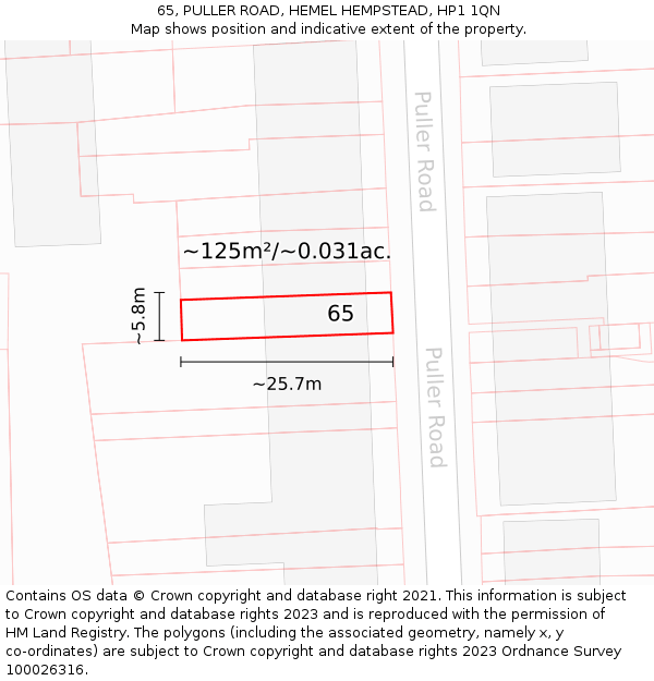 65, PULLER ROAD, HEMEL HEMPSTEAD, HP1 1QN: Plot and title map