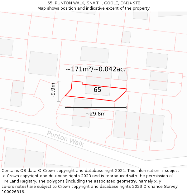 65, PUNTON WALK, SNAITH, GOOLE, DN14 9TB: Plot and title map