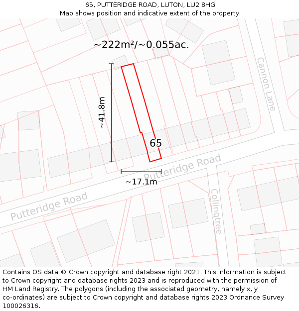 65, PUTTERIDGE ROAD, LUTON, LU2 8HG: Plot and title map