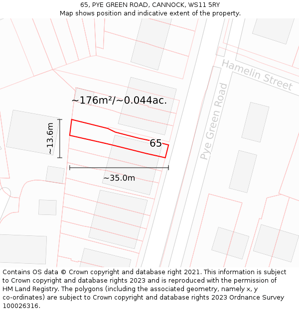 65, PYE GREEN ROAD, CANNOCK, WS11 5RY: Plot and title map