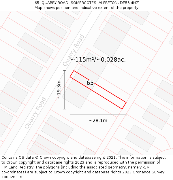 65, QUARRY ROAD, SOMERCOTES, ALFRETON, DE55 4HZ: Plot and title map