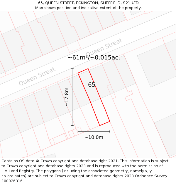 65, QUEEN STREET, ECKINGTON, SHEFFIELD, S21 4FD: Plot and title map