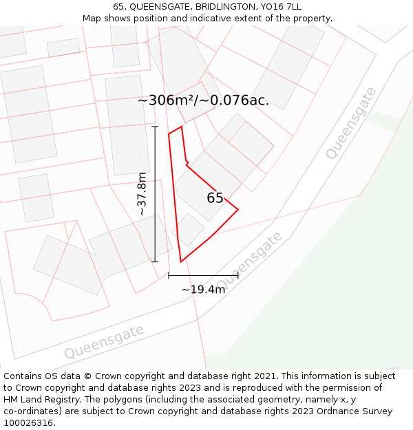 65, QUEENSGATE, BRIDLINGTON, YO16 7LL: Plot and title map