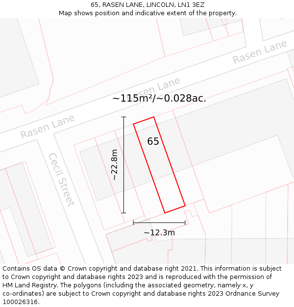 65, RASEN LANE, LINCOLN, LN1 3EZ: Plot and title map