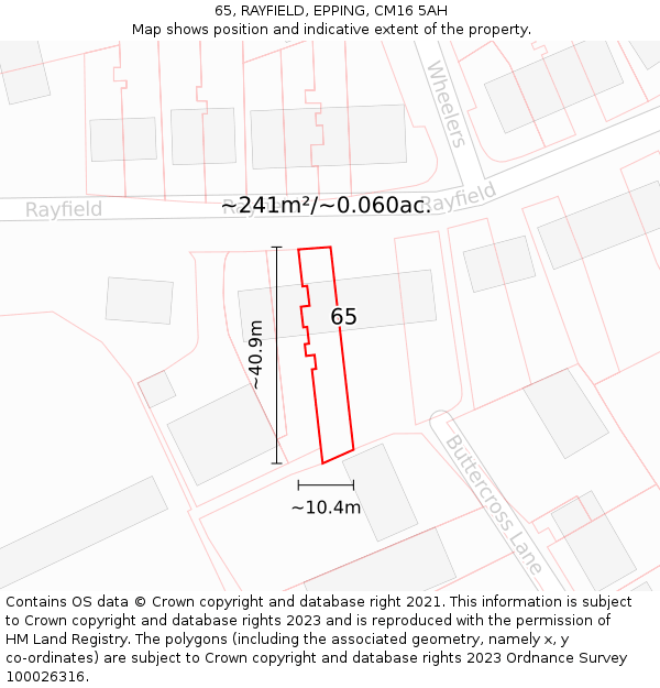 65, RAYFIELD, EPPING, CM16 5AH: Plot and title map