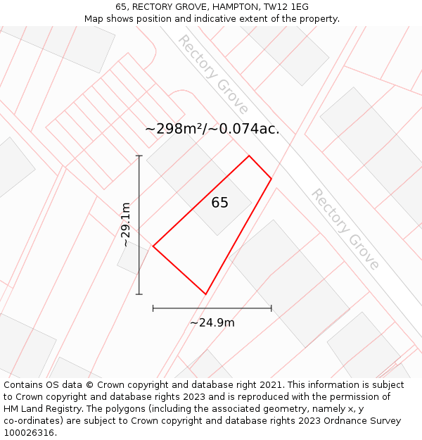 65, RECTORY GROVE, HAMPTON, TW12 1EG: Plot and title map