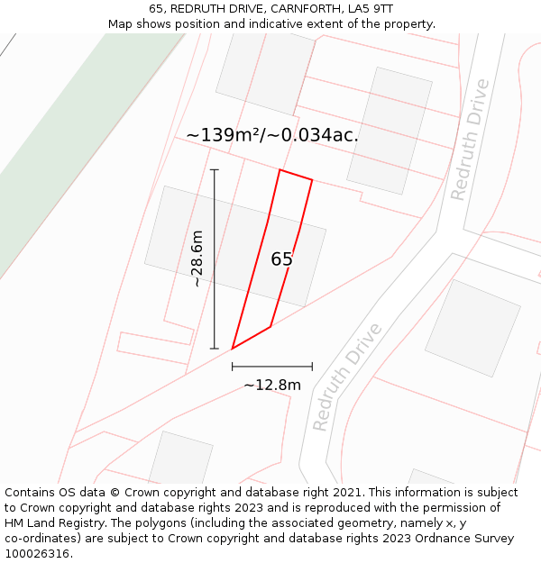 65, REDRUTH DRIVE, CARNFORTH, LA5 9TT: Plot and title map