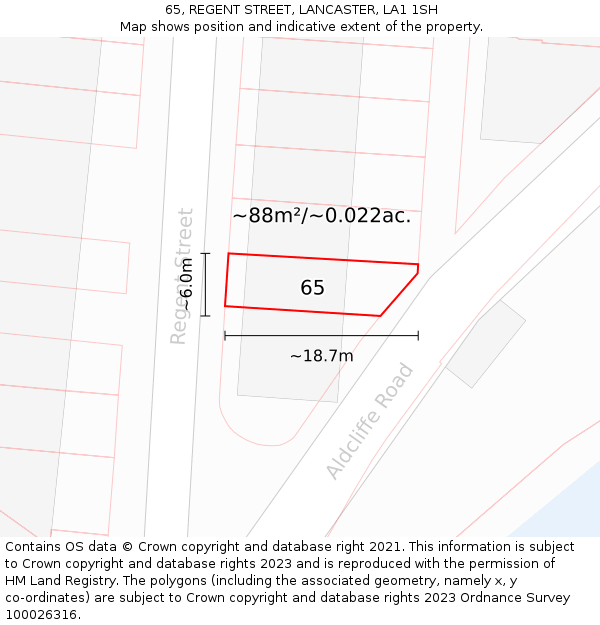 65, REGENT STREET, LANCASTER, LA1 1SH: Plot and title map