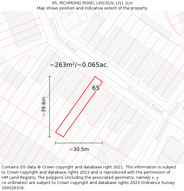 65, RICHMOND ROAD, LINCOLN, LN1 1LH: Plot and title map