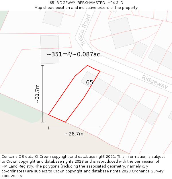 65, RIDGEWAY, BERKHAMSTED, HP4 3LD: Plot and title map