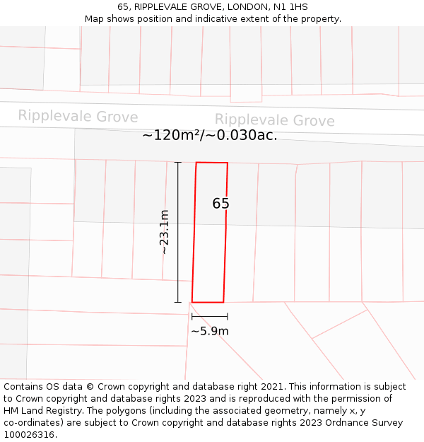65, RIPPLEVALE GROVE, LONDON, N1 1HS: Plot and title map