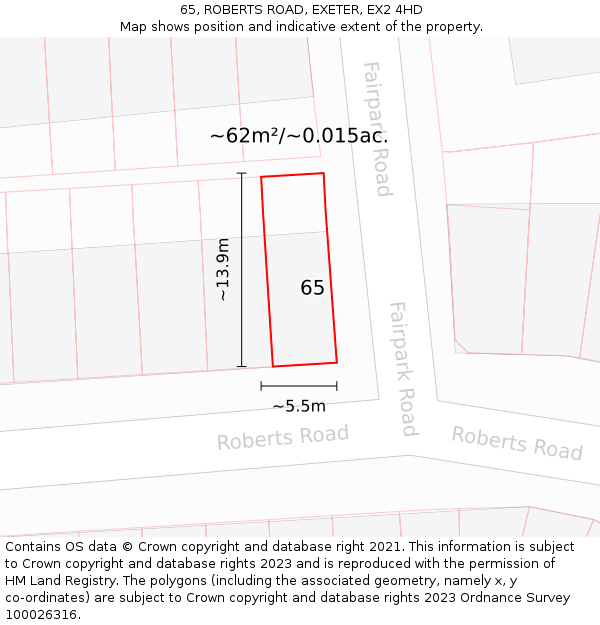 65, ROBERTS ROAD, EXETER, EX2 4HD: Plot and title map