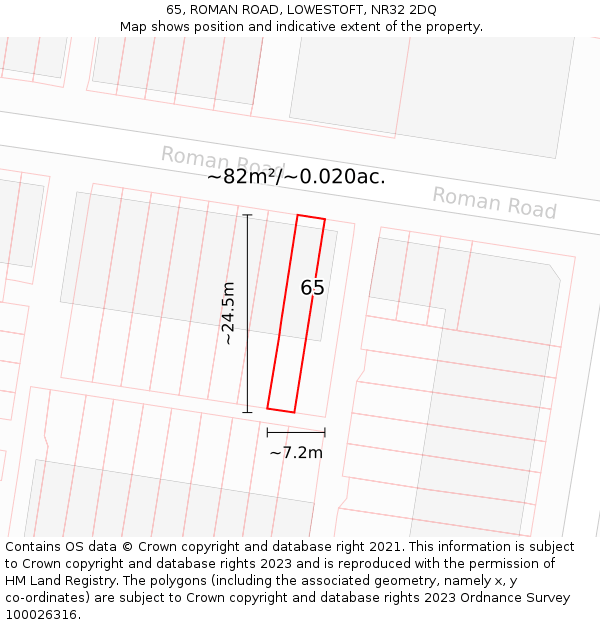 65, ROMAN ROAD, LOWESTOFT, NR32 2DQ: Plot and title map