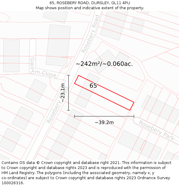 65, ROSEBERY ROAD, DURSLEY, GL11 4PU: Plot and title map