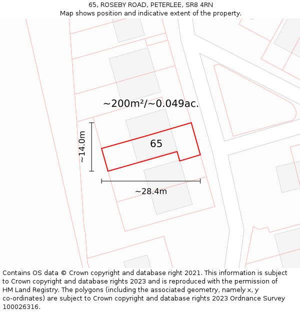 65, ROSEBY ROAD, PETERLEE, SR8 4RN: Plot and title map