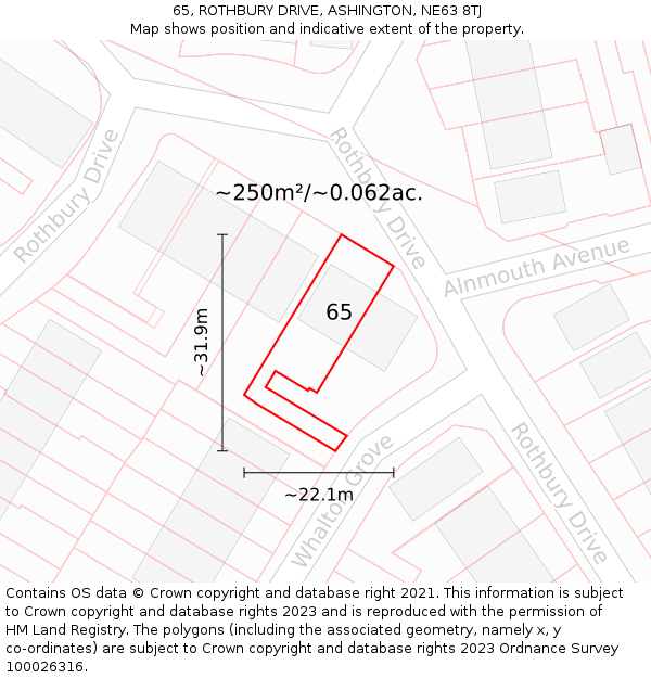 65, ROTHBURY DRIVE, ASHINGTON, NE63 8TJ: Plot and title map