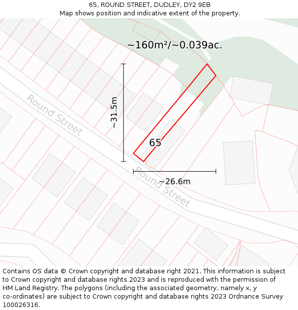 65, ROUND STREET, DUDLEY, DY2 9EB: Plot and title map