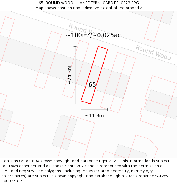 65, ROUND WOOD, LLANEDEYRN, CARDIFF, CF23 9PG: Plot and title map