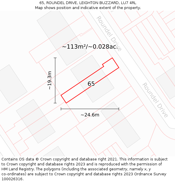 65, ROUNDEL DRIVE, LEIGHTON BUZZARD, LU7 4RL: Plot and title map
