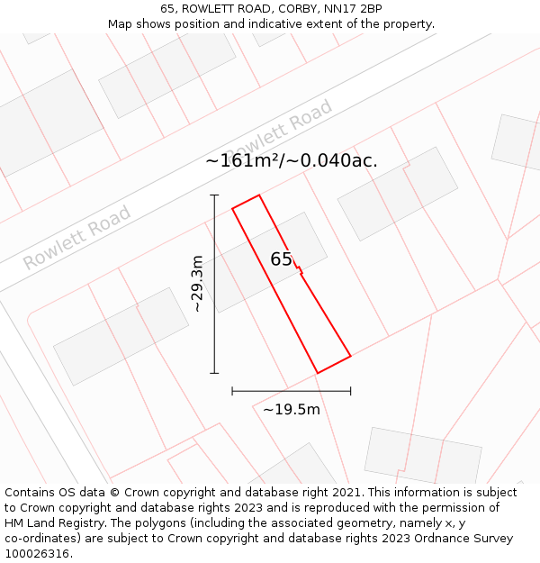65, ROWLETT ROAD, CORBY, NN17 2BP: Plot and title map