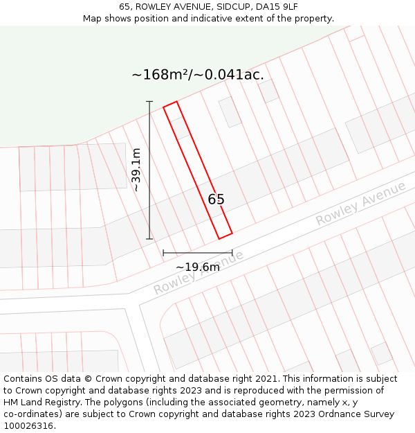 65, ROWLEY AVENUE, SIDCUP, DA15 9LF: Plot and title map