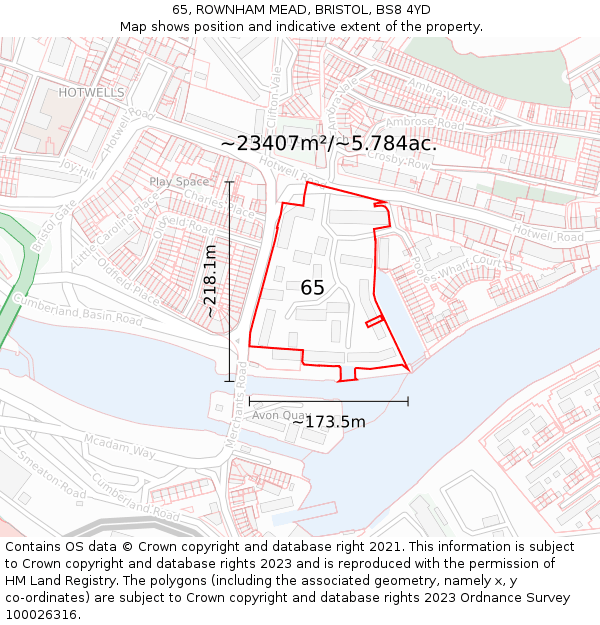 65, ROWNHAM MEAD, BRISTOL, BS8 4YD: Plot and title map