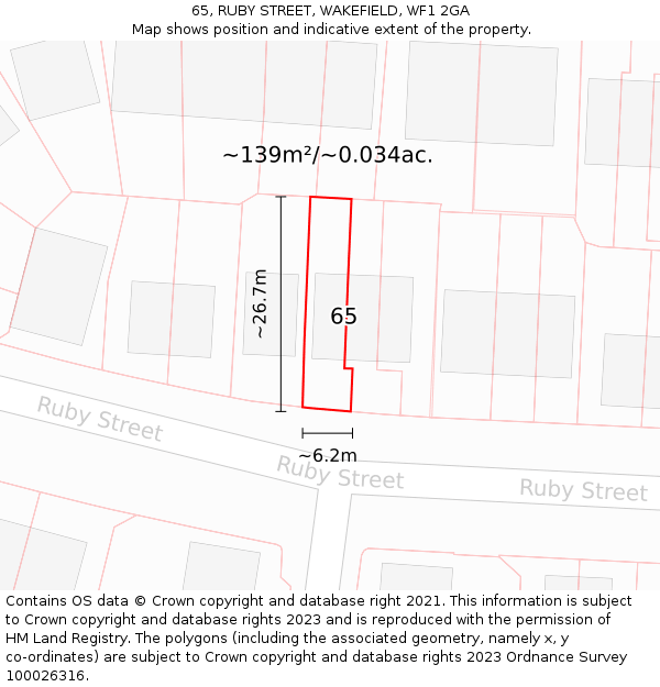 65, RUBY STREET, WAKEFIELD, WF1 2GA: Plot and title map