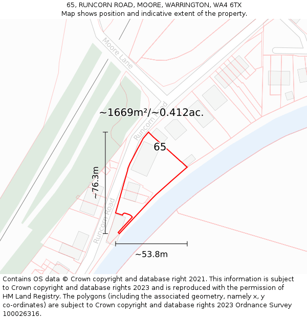 65, RUNCORN ROAD, MOORE, WARRINGTON, WA4 6TX: Plot and title map