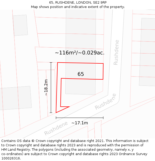 65, RUSHDENE, LONDON, SE2 9RP: Plot and title map