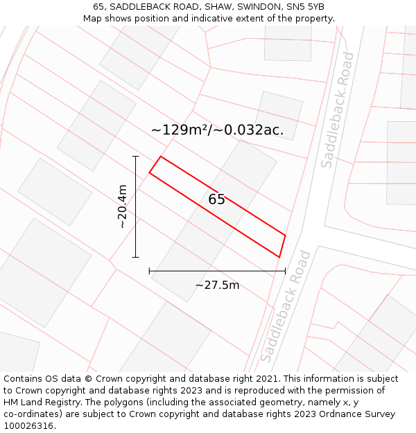 65, SADDLEBACK ROAD, SHAW, SWINDON, SN5 5YB: Plot and title map