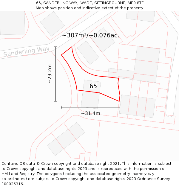 65, SANDERLING WAY, IWADE, SITTINGBOURNE, ME9 8TE: Plot and title map