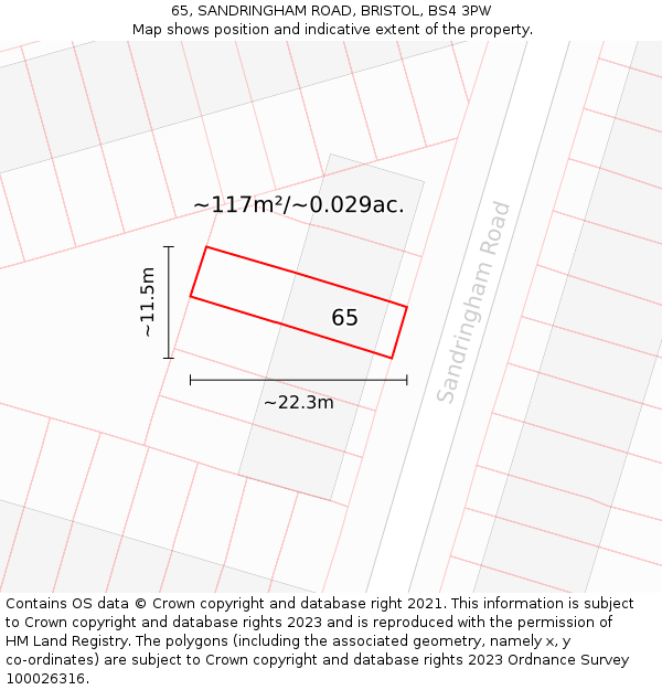 65, SANDRINGHAM ROAD, BRISTOL, BS4 3PW: Plot and title map