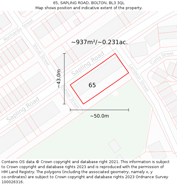 65, SAPLING ROAD, BOLTON, BL3 3QL: Plot and title map