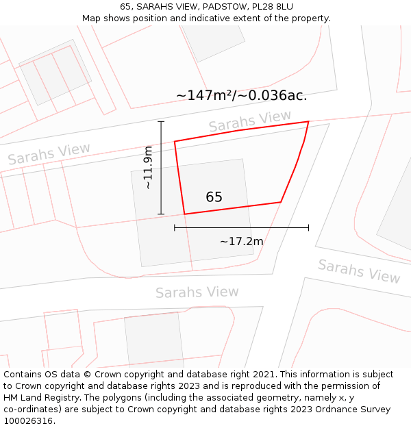 65, SARAHS VIEW, PADSTOW, PL28 8LU: Plot and title map