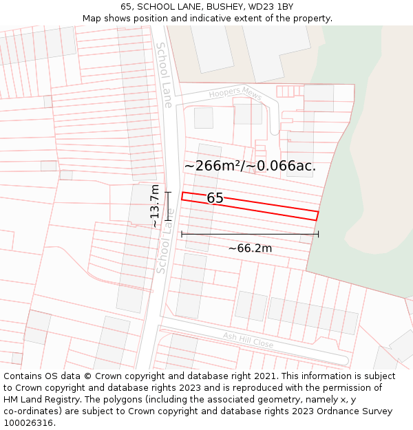 65, SCHOOL LANE, BUSHEY, WD23 1BY: Plot and title map
