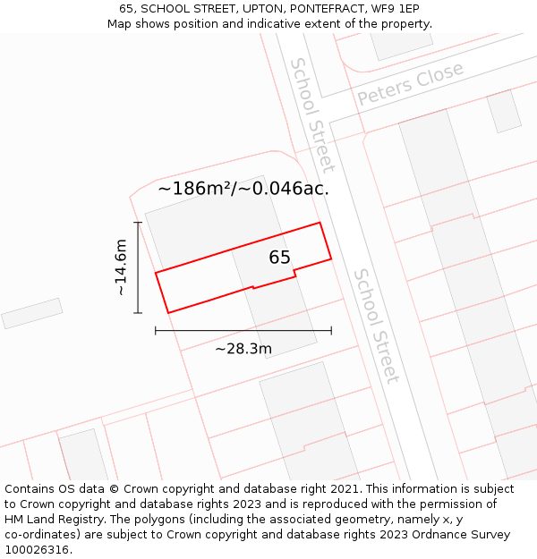 65, SCHOOL STREET, UPTON, PONTEFRACT, WF9 1EP: Plot and title map