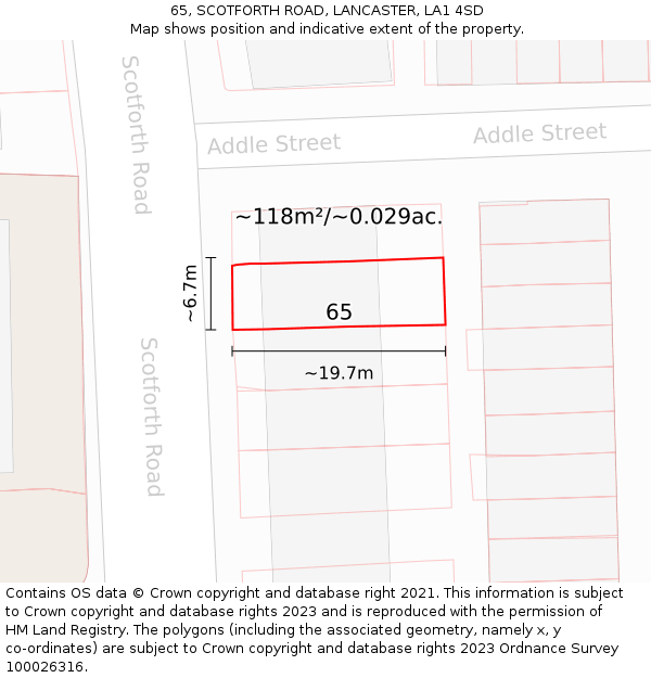 65, SCOTFORTH ROAD, LANCASTER, LA1 4SD: Plot and title map