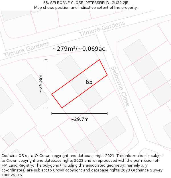 65, SELBORNE CLOSE, PETERSFIELD, GU32 2JB: Plot and title map