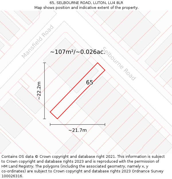 65, SELBOURNE ROAD, LUTON, LU4 8LR: Plot and title map