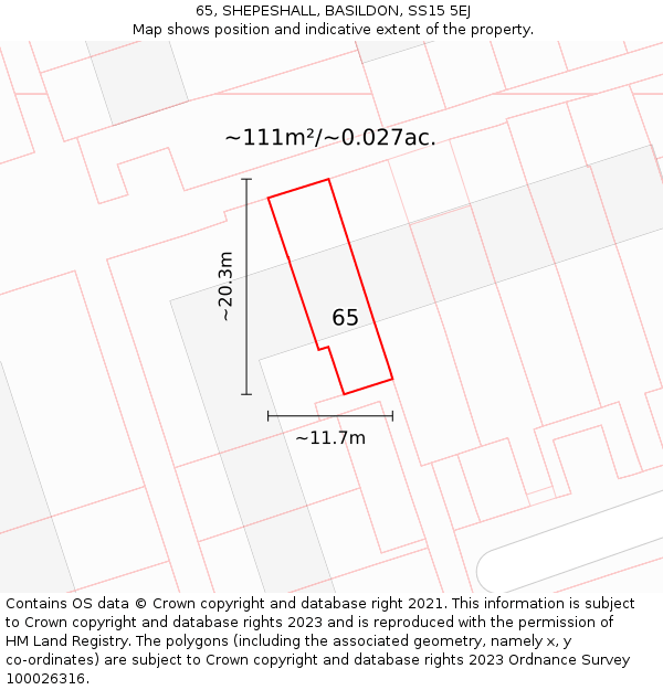 65, SHEPESHALL, BASILDON, SS15 5EJ: Plot and title map