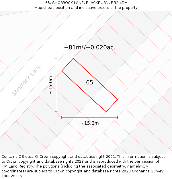 65, SHORROCK LANE, BLACKBURN, BB2 4DA: Plot and title map