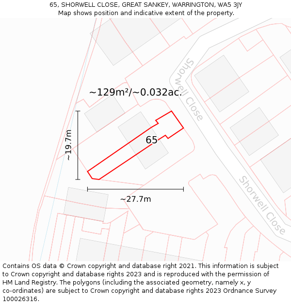 65, SHORWELL CLOSE, GREAT SANKEY, WARRINGTON, WA5 3JY: Plot and title map