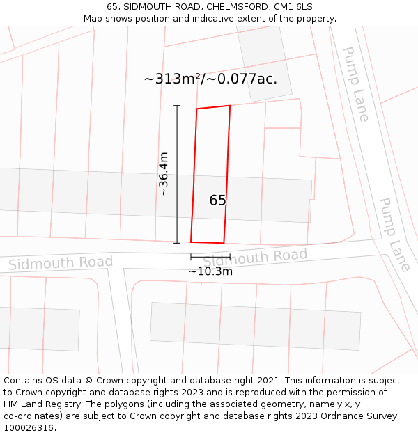 65, SIDMOUTH ROAD, CHELMSFORD, CM1 6LS: Plot and title map