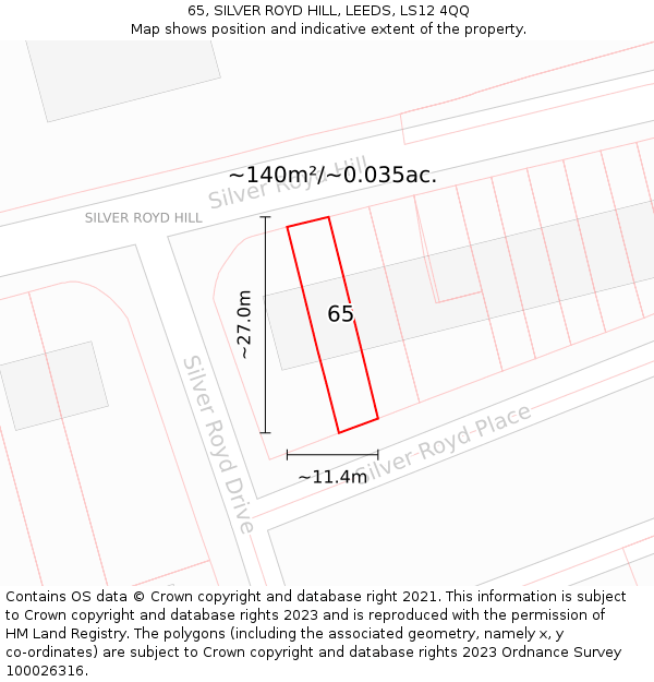 65, SILVER ROYD HILL, LEEDS, LS12 4QQ: Plot and title map