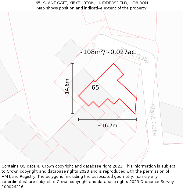 65, SLANT GATE, KIRKBURTON, HUDDERSFIELD, HD8 0QN: Plot and title map
