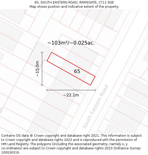 65, SOUTH EASTERN ROAD, RAMSGATE, CT11 9QE: Plot and title map