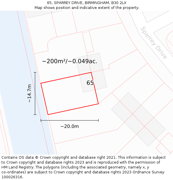 65, SPARREY DRIVE, BIRMINGHAM, B30 2LX: Plot and title map