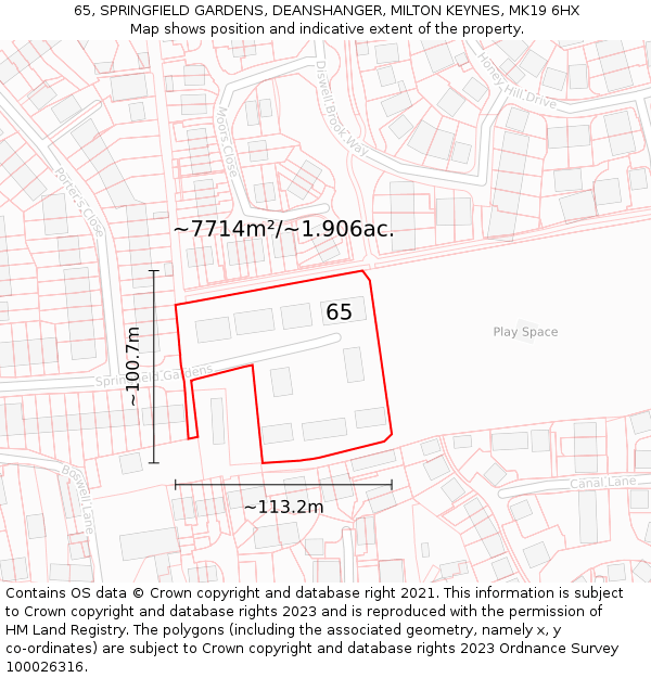 65, SPRINGFIELD GARDENS, DEANSHANGER, MILTON KEYNES, MK19 6HX: Plot and title map